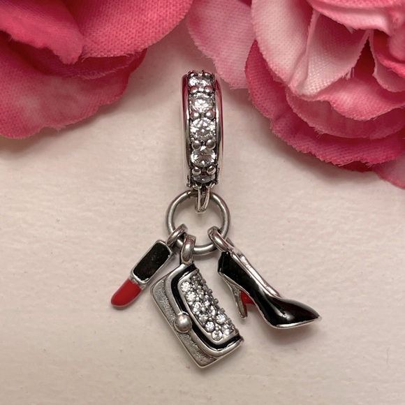 Pandora Jewelry - Bracelet Charm for Pandora Lipstick Heel & Rhinestone Purse Sterling Silver